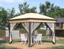 Outsunny 330cm x 330cm Pop Up Canopy, Double Roof Foldable Canopy Tent with Zippered Mesh Sidewalls, Height Adjustable, Beige